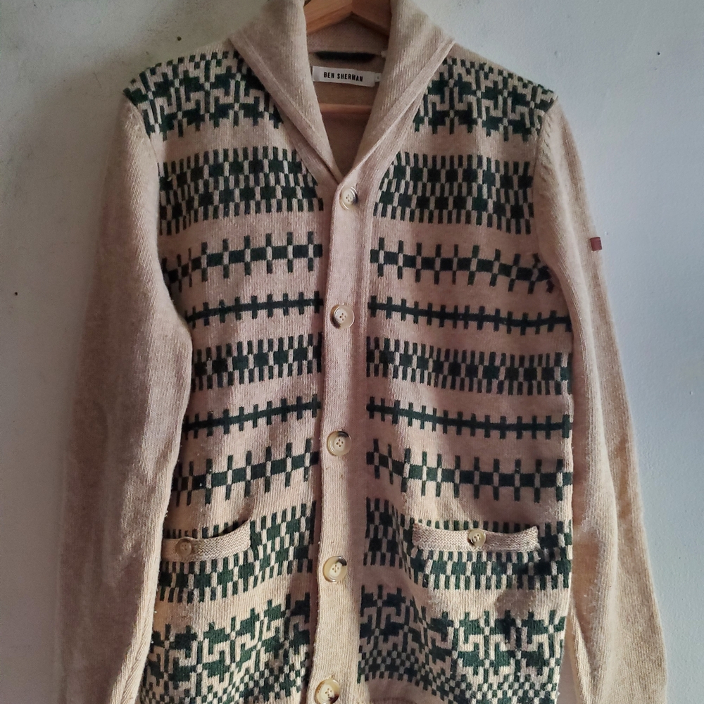 Ben Sherman Beige and Dark Green Men's Cardigan